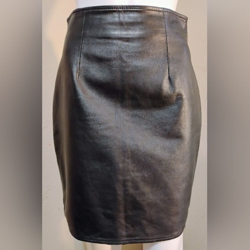 Cache Black Leather Pencil Skirt